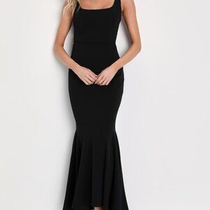 Lulus Romantic Destiny Black Square Neck Trumpet Maxi Dress - Size XL